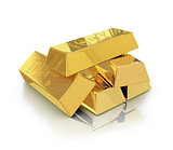 gold bars with reflection on white background