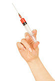 syringe in the woman's hand for making injections