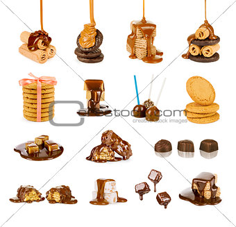 chocolate syrup on a cookies on white background