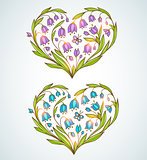 Blue and violet floral hearts