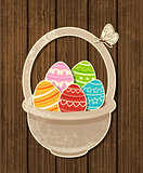 Easter background with eggs in basket