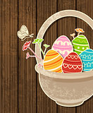 Easter background with eggs in basket