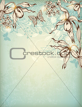 Hand drawn floral background with orchids