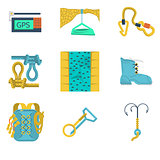 Flat icons vector collection of mountaineering equipment