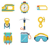 Flat color vector icons for mountaineering equipment