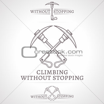 Vector illustration of crossed ice axes icon with text