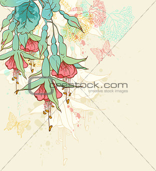 Background with red tropical flowers
