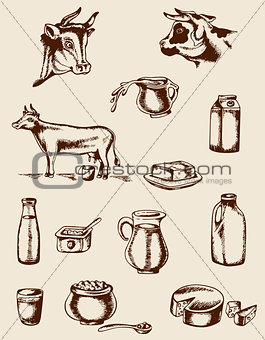 Vintage dairy products and cow