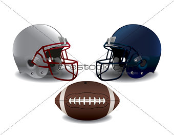 American Football Helmets and Ball Isolated Illustration