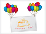 Birthday card design hanging on balloons