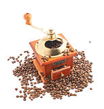 Traditional manual wooden coffee grinder isolated