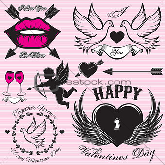 set vector patterns for love cards for Valentines Day