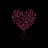 Pink Heart Composed of Butterfly Silhouettes with Reflection
