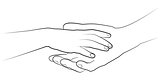 Man's hand holding a child's palm. Vector drawing