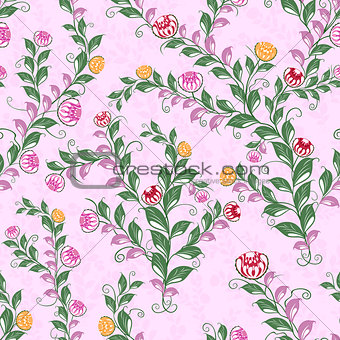 Floral seamless pattern with flowering plants