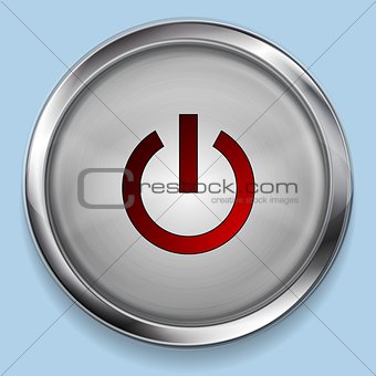 Realistic steel metal power button web design