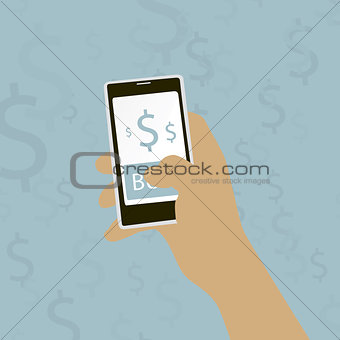 hand holding a mobile phone with buy button