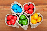 Easter eggs in burlap bags