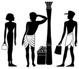 Ancient Egyptian-Greek market meeting silhouette