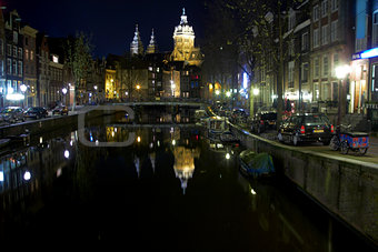 Night view of Amsterdam Netherlands