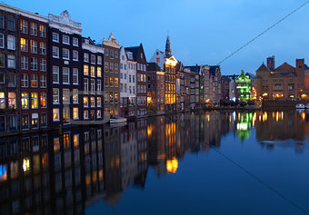 Buildings on canal in Amsterdam, Netherlands