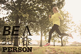 Composite image of active pretty blonde jogging