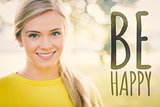 Composite image of fit smiling blonde looking at camera
