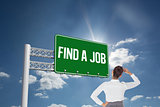 Find a job against cloudy sky with sunshine