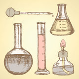 Sketch scientific equipment in vintage style