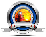 Metallic Icon with Red Lighthouse