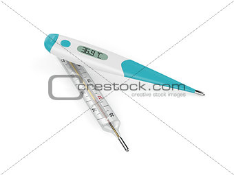 Electronic and mercury thermometers