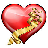 Red heart with golden ribbon