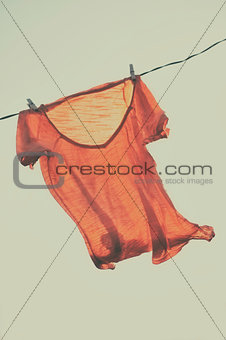 T-shirt to dry on a clothesline