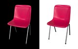 Pink modern chair isolated on black and white background.