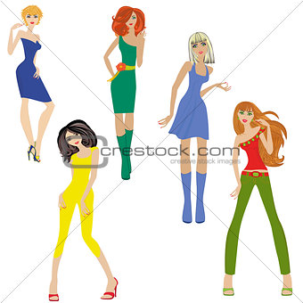 Set of five fashionable women