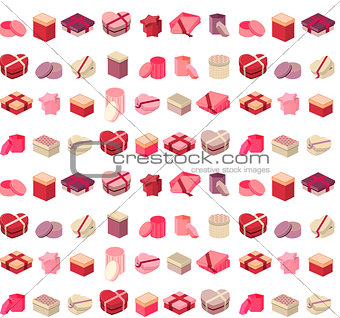 Seamless pattern with different gift boxes