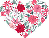 Floral heart on white made of flowers