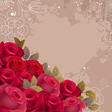 Beige background with realistic red roses