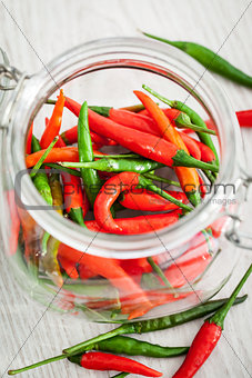 Red and green hot chili pepper