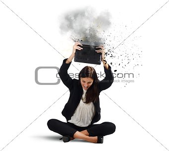 Businesswoman breaks her laptop