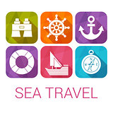 Vector sea travel icons in flat style