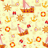 Vector seamless pattern with sea travel elements