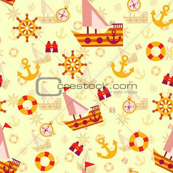 Vector seamless pattern with sea travel elements