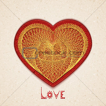 Vector illustration of heart embroidered on cardboard