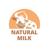 Logo with a smiling cow on a brown background.