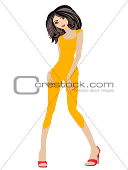 Attractive brunette in orange