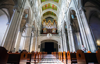 Cathedral Almudena interior with view of the pipe organ on a sun