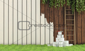 Painting the garden fence