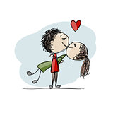 Couple in love kissing, valentine sketch for your design