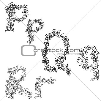 Alphabet in style of a sketch the letters P, Q, R